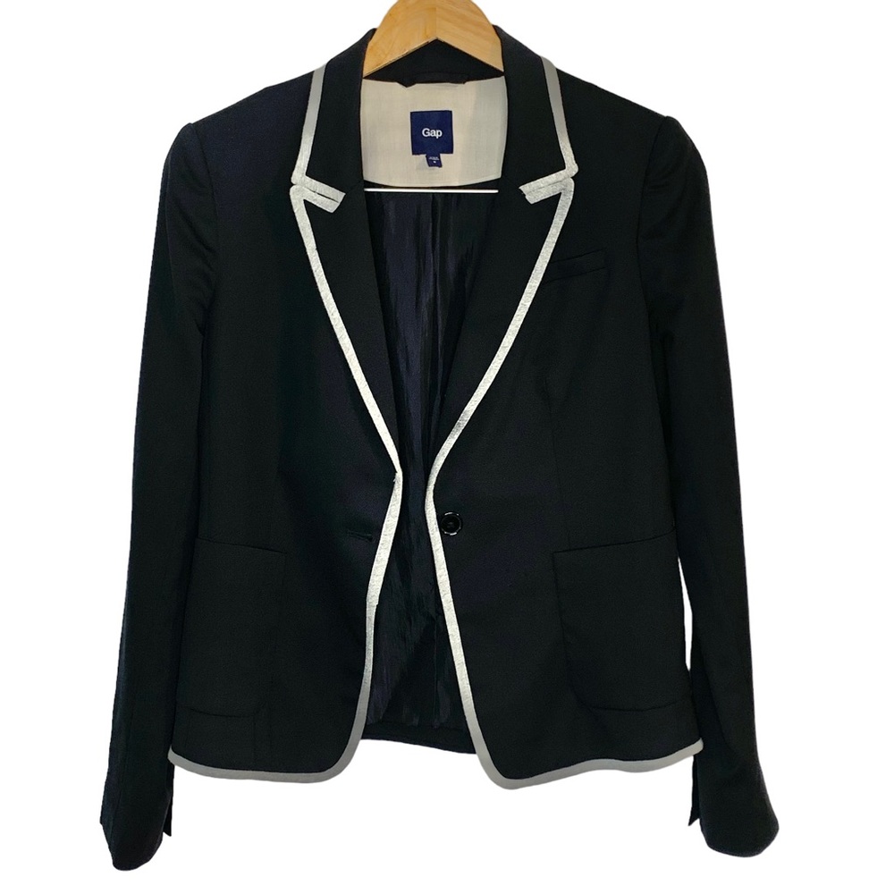 GAP Wool Piped Lapel Lightweight Black Blazer Sz 6